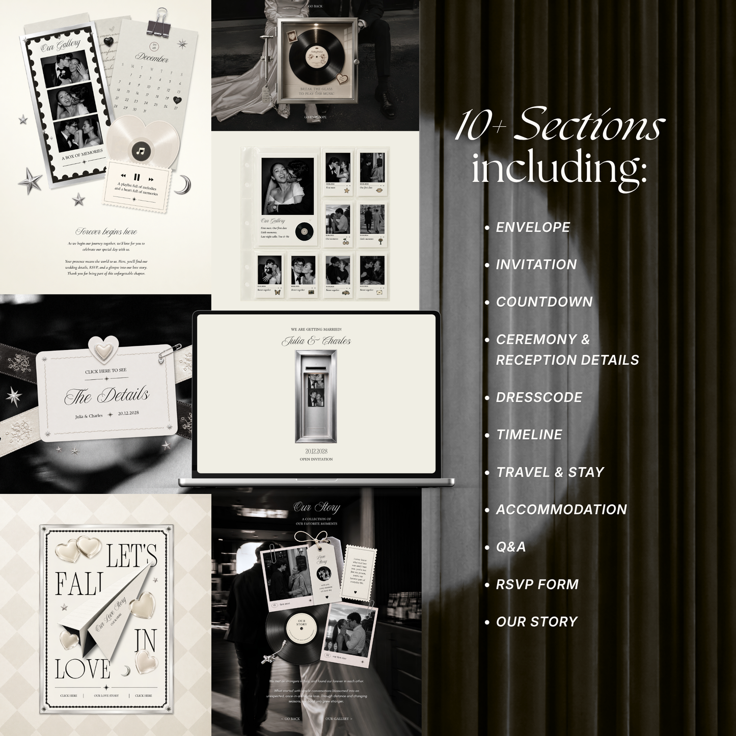 Ivory Photo Booth Wedding Website Template | Modern Wedding Invitation with RSVP, Music and Countdown Timer | Instant Download