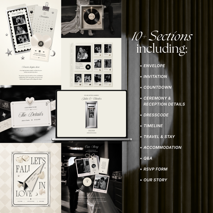 Ivory Photo Booth Wedding Website Template | Modern Wedding Invitation with RSVP, Music and Countdown Timer | Instant Download