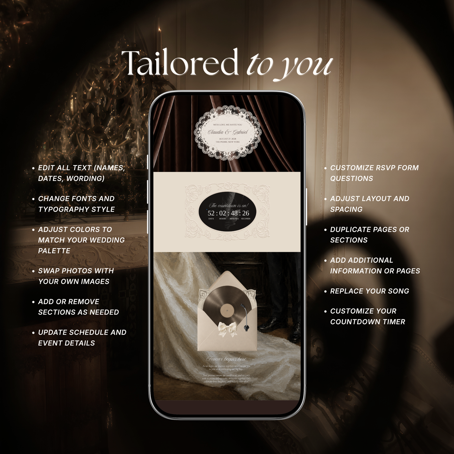 Old Money Wedding Website Template with RSVP, Music and Countdown Timer | Ivory & Brown Digital Wedding Invitation | Instant Download