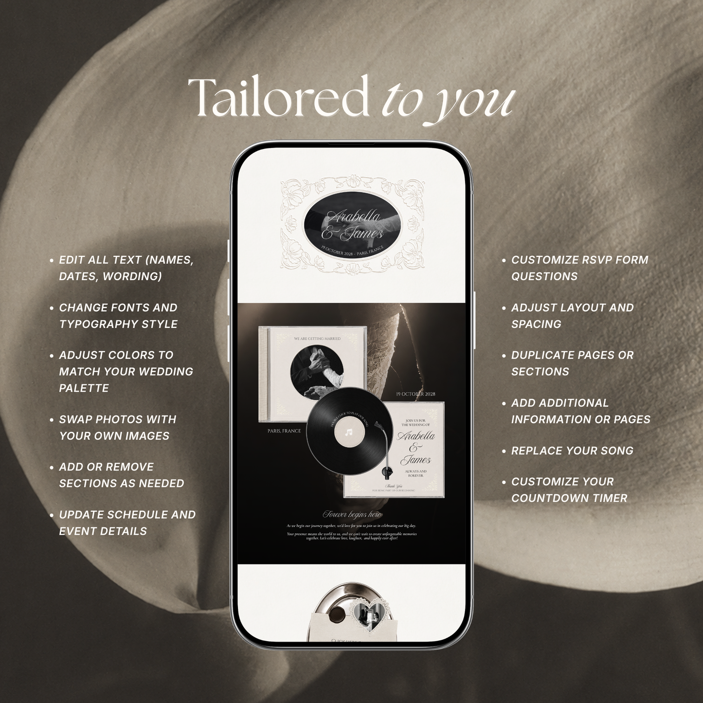 Ivory Minimal Wedding Website Template with RSVP, Music and Countdown Timer: Digital Wedding Template (Digital Download)