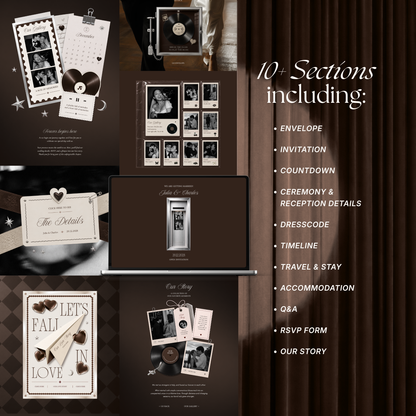 Brown Photo Booth Wedding Website Template | Modern Wedding Invitation with RSVP, Music and Countdown Timer | Instant Download