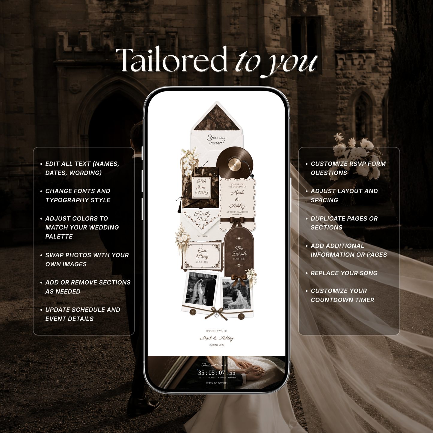 Brown & Ivory Wedding Website Template | Editable Invitation with RSVP, Music and Countdown Timer (Digital Download)