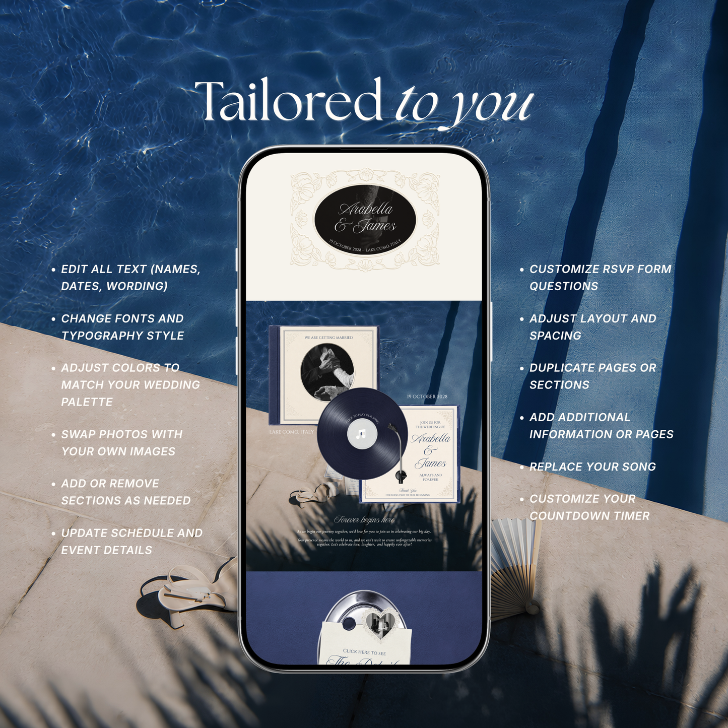 Navy & Dusty Blue Wedding Website Template with RSVP, Music and Countdown Timer: Website Wedding Template (Instant Download)