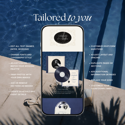 Navy & Dusty Blue Wedding Website Template with RSVP, Music and Countdown Timer: Website Wedding Template (Instant Download)