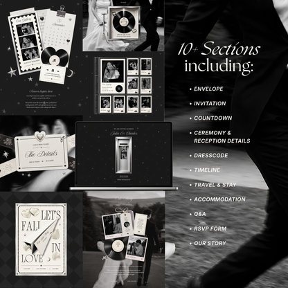 Black Photo Booth Wedding Website Template | Modern Wedding Invitation with RSVP, Music and Countdown Timer | Instant Download