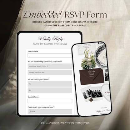 Brown & Ivory Floral Wedding Website Template with RSVP, Music and Countdown Timer: Editable Canva Website (Digital Download)