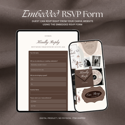 Espresso Brown Ivory Floral Wedding Website Template with RSVP, Music and Countdown Timer: Digital Wedding Template (Digital Download)