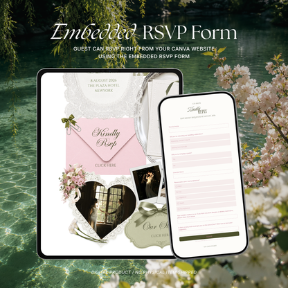 Pink & Green Floral Wedding Website Template with RSVP, Music and Countdown Timer | Wedding Invites (Digital Download)