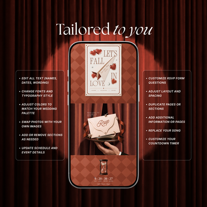 Burnt Orange Photo Booth Wedding Website | Modern Wedding Invitation with RSVP, Music and Countdown Timer | Instant Download