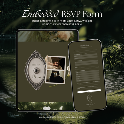 Olive Old Money Wedding Website Template : Classic Digital Wedding Invitation with RSVP, Music and Countdown Timer | Instant Download