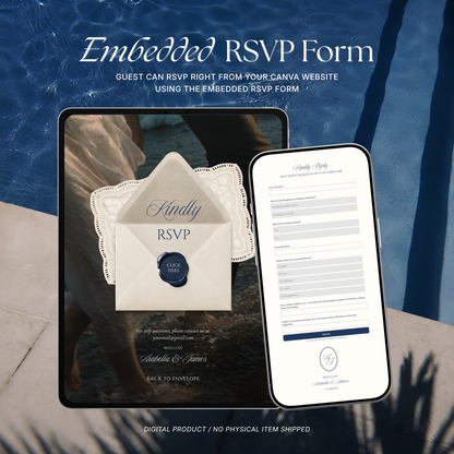 Navy & Dusty Blue Wedding Website Template with RSVP, Music and Countdown Timer: Website Wedding Template (Instant Download)