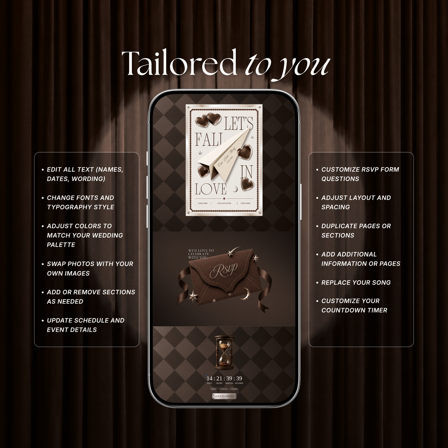 Brown Photo Booth Wedding Website Template | Modern Wedding Invitation with RSVP, Music and Countdown Timer | Instant Download
