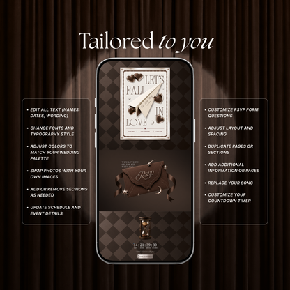 Brown Photo Booth Wedding Website Template | Modern Wedding Invitation with RSVP, Music and Countdown Timer | Instant Download
