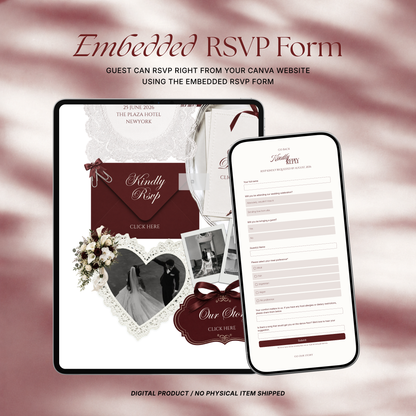 Burgundy & Ivory Wedding Website Template with RSVP | Old Money Digital Wedding Invitation | Instant Download
