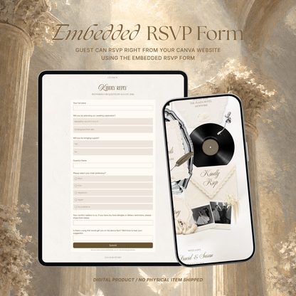 Ivory Wedding Website Template Canva | Old Money Vintage Digital Invitation with RSVP, Music and Countdown Timer | Instant Download