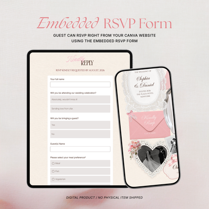 Pink & Ivory Floral Wedding Website Template with RSVP, Music and Countdown Timer: Wedding Invitations (Digital Download)
