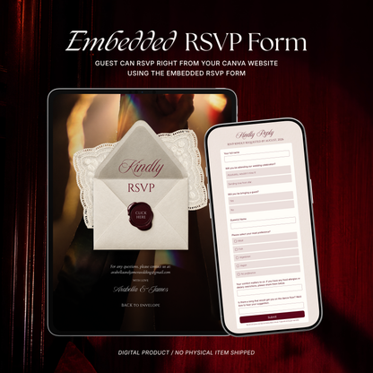 Burgundy & Ivory Wedding Website Template with RSVP, Music and Countdown Timer: Digital Wedding Template (Digital Download)