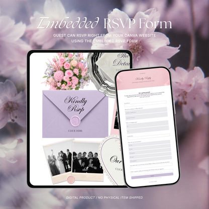 Pink Lilac Pastel Floral Wedding Website Template Canva | Digital Invitation with RSVP , Music and Countdown Timer | Instant Download