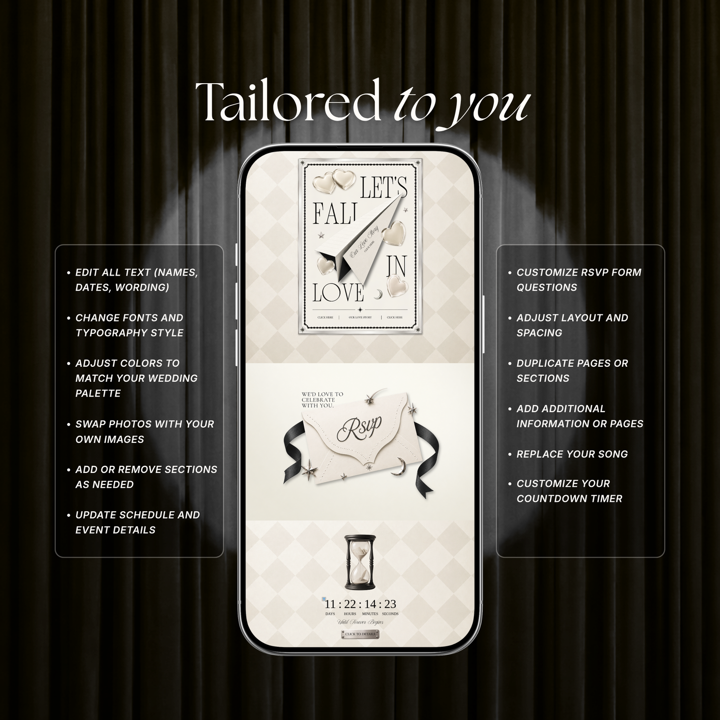 Ivory Photo Booth Wedding Website Template | Modern Wedding Invitation with RSVP, Music and Countdown Timer | Instant Download