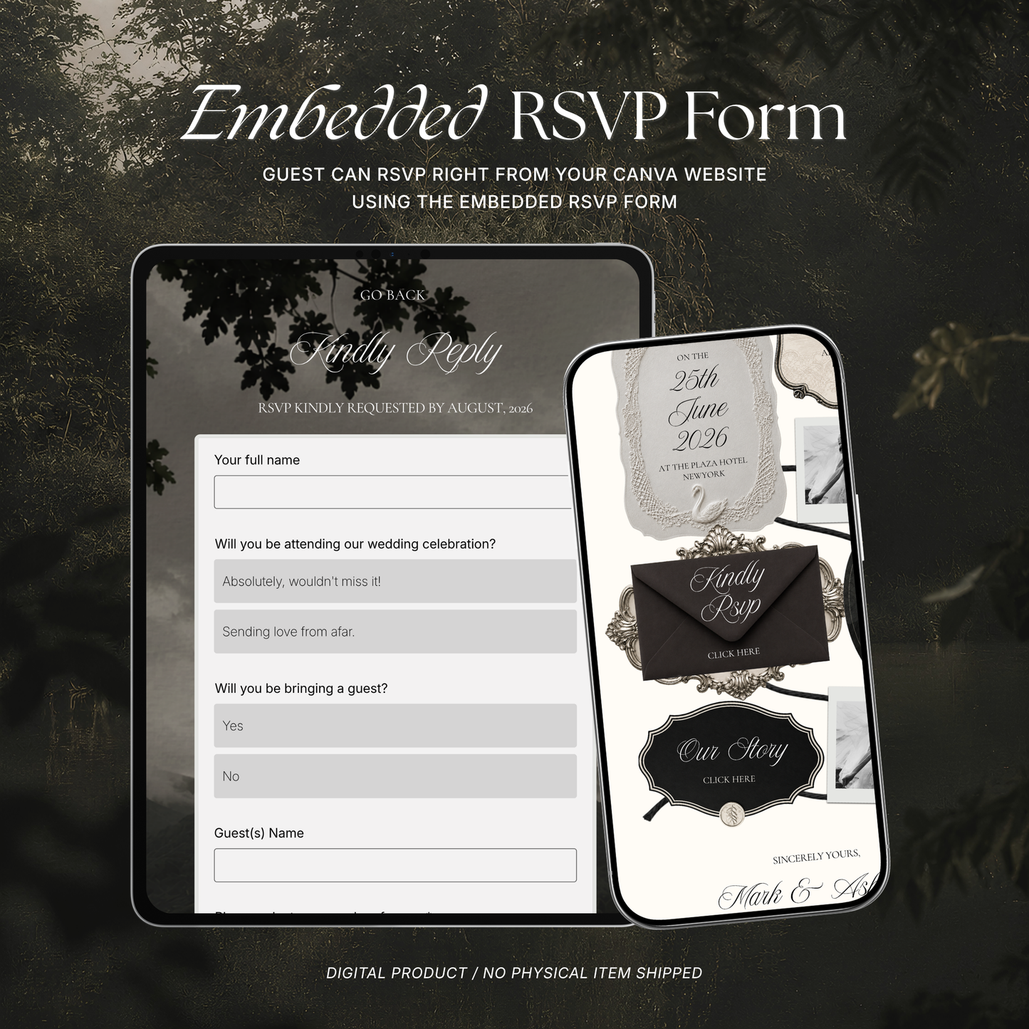 Old Money Wedding Website Template with RSVP, Music and Countdown Timer: Classic Lace Digital Invitation
