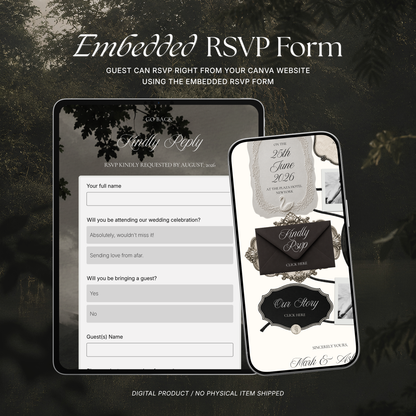 Old Money Wedding Website Template with RSVP, Music and Countdown Timer: Classic Lace Digital Invitation