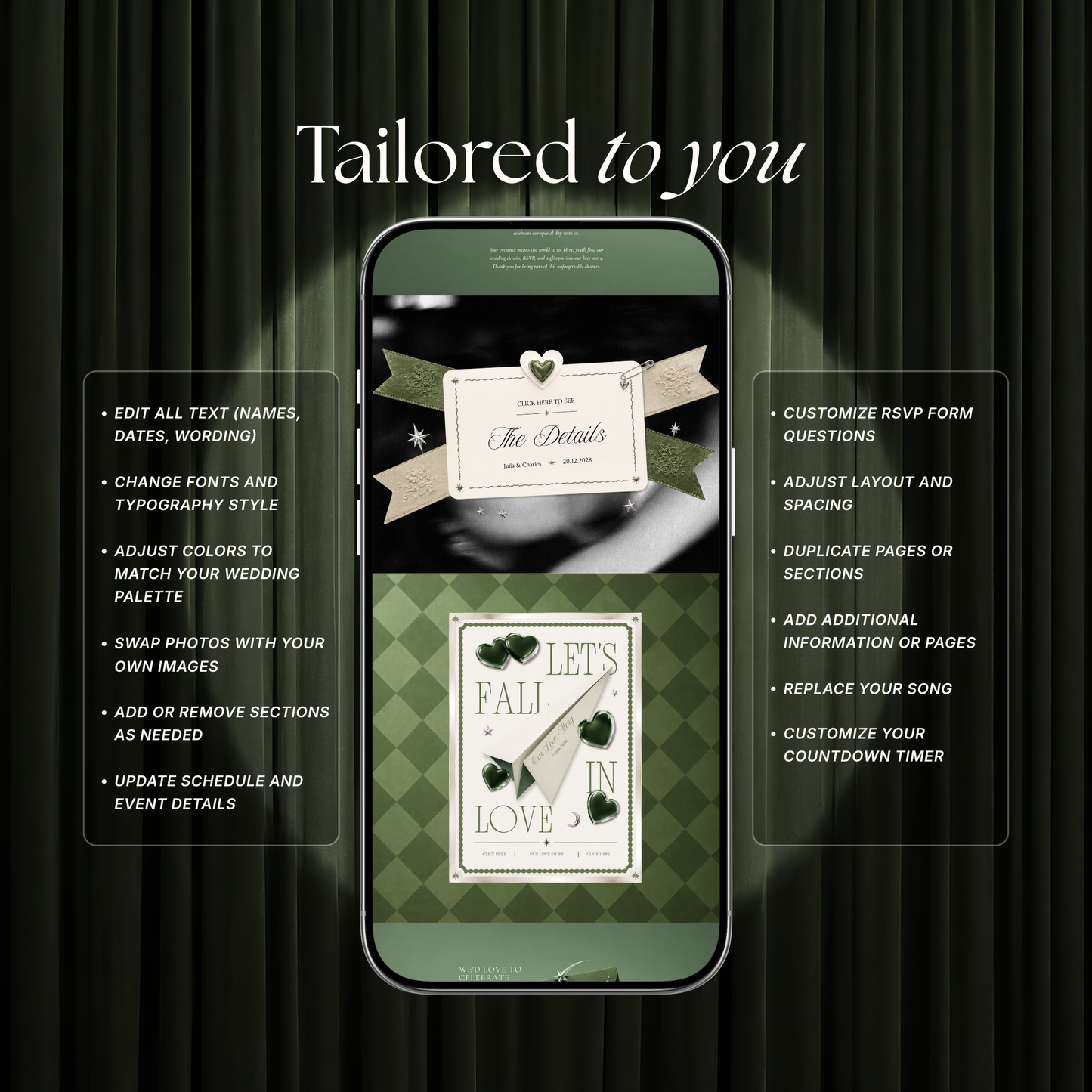 Sage Green Photo Booth Wedding Website Template | Modern Wedding Invitation with RSVP, Music and Countdown Timer | Instant Download