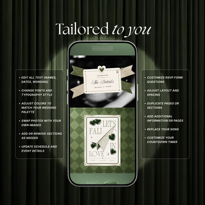 Sage Green Photo Booth Wedding Website Template | Modern Wedding Invitation with RSVP, Music and Countdown Timer | Instant Download