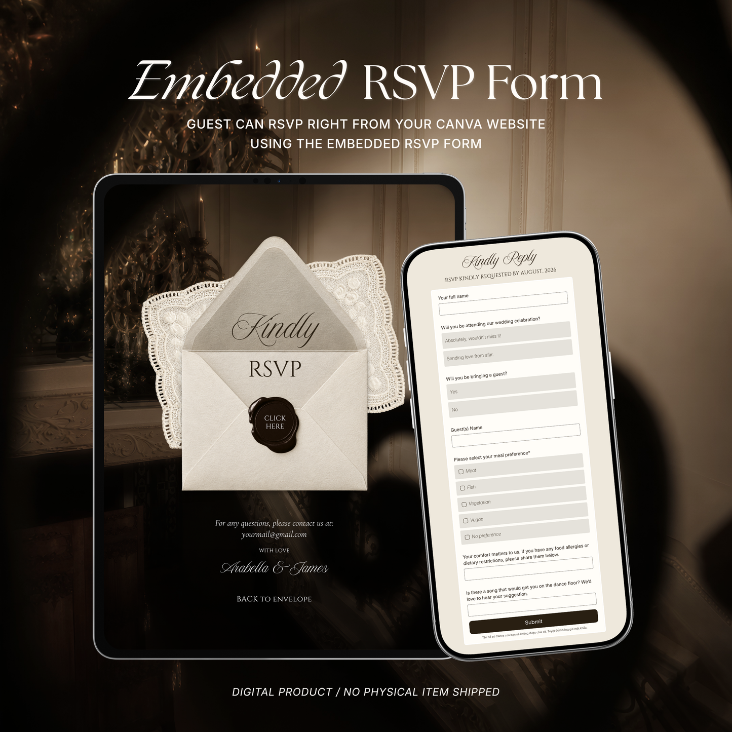 Ivory & Brown Old Money Wedding Website Template with RSVP, Music and Countdown Timer: Editable Canva Design (Digital Download)