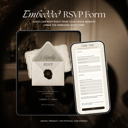 Ivory & Brown Old Money Wedding Website Template with RSVP, Music and Countdown Timer: Editable Canva Design (Digital Download)