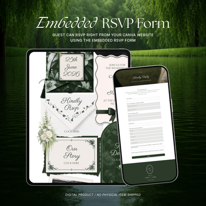 White & Green Wedding Website Template with RSVP, Music and Countdown Timer: Digital Wedding Template (Instant Download)