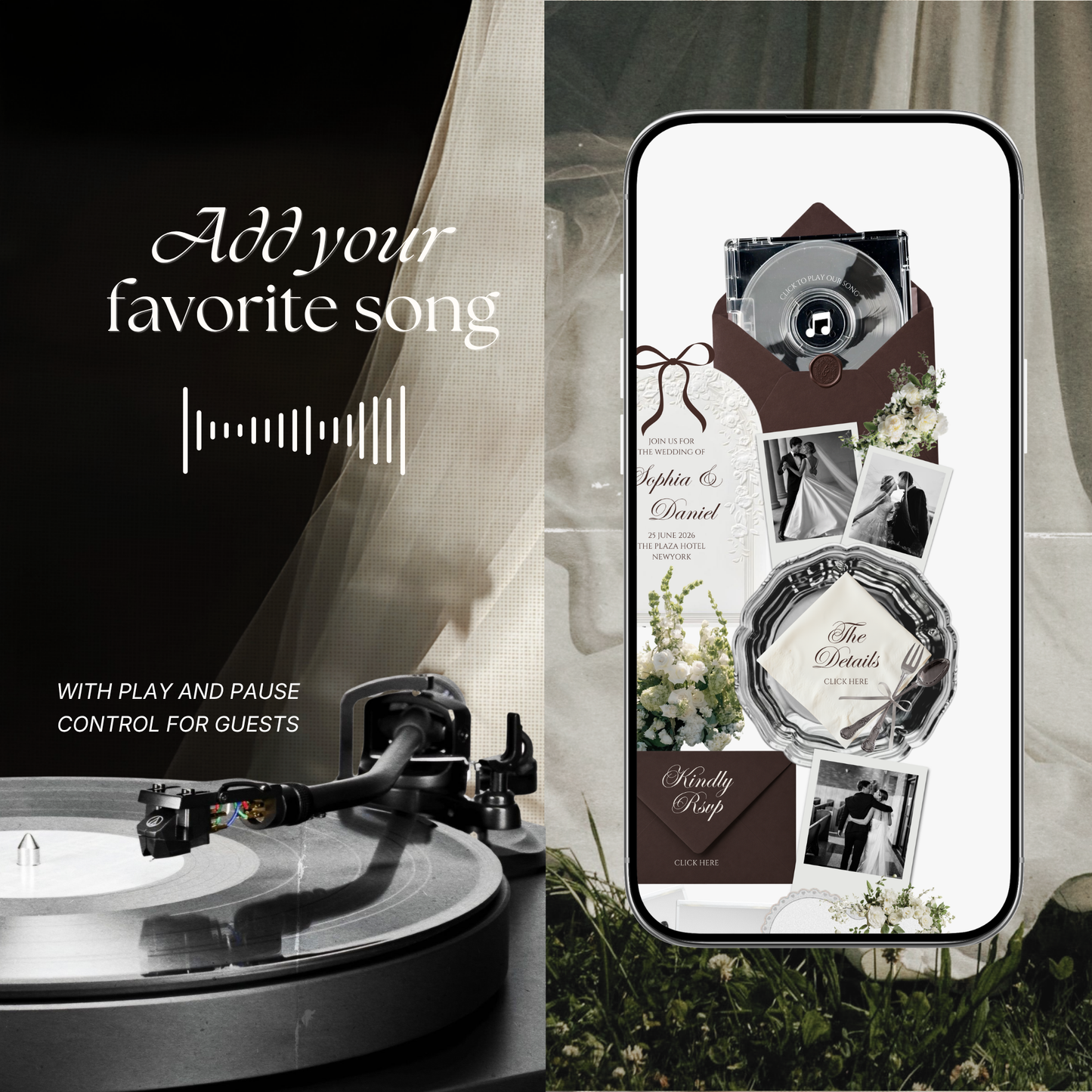 Brown & Ivory Floral Wedding Website Template with RSVP, Music and Countdown Timer: Editable Canva Website (Digital Download)