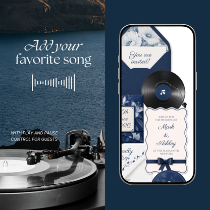 Navy & Dusty Blue Wedding Website Template with RSVP, Music and Countdown Timer | Digital Wedding Template (Digital Download)