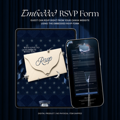 Navy Blue Photo Booth Wedding Website Template | Modern Wedding Invitation with RSVP, Music and Countdown Timer | Instant Download