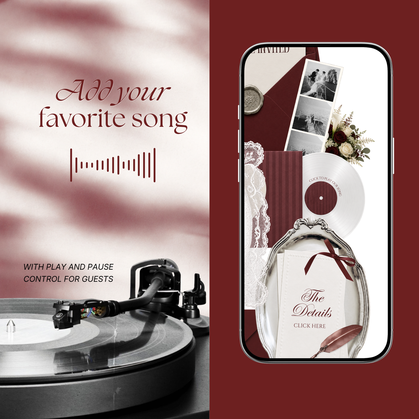Burgundy & Ivory Wedding Website Template with RSVP | Old Money Digital Wedding Invitation | Instant Download