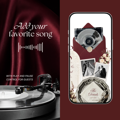 Burgundy & Ivory Wedding Website Template | Vintage Digital Invitation with RSVP, Music and Countdown Timer (Digital Download)