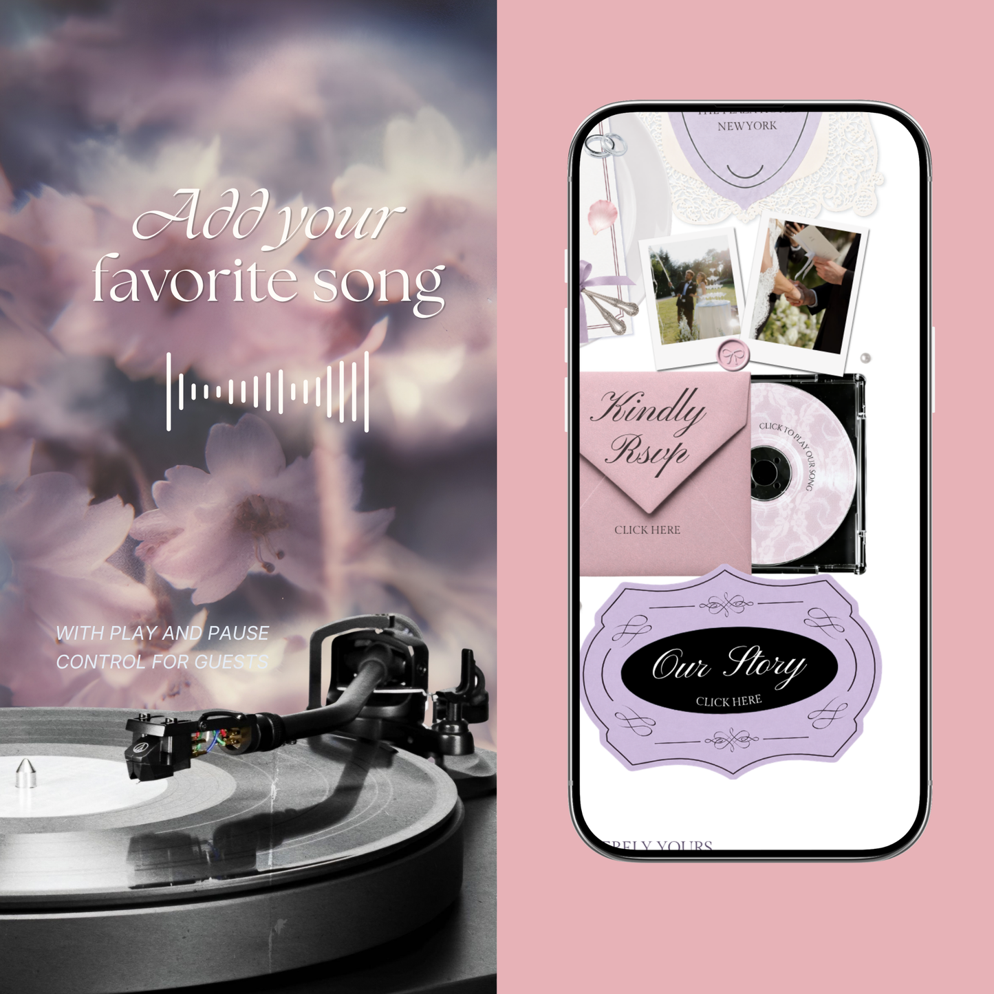 Pink Lilac Pastel Wedding Website Template with RSVP, Music and Countdown Timer | Editable Canva Website (Digital Download)