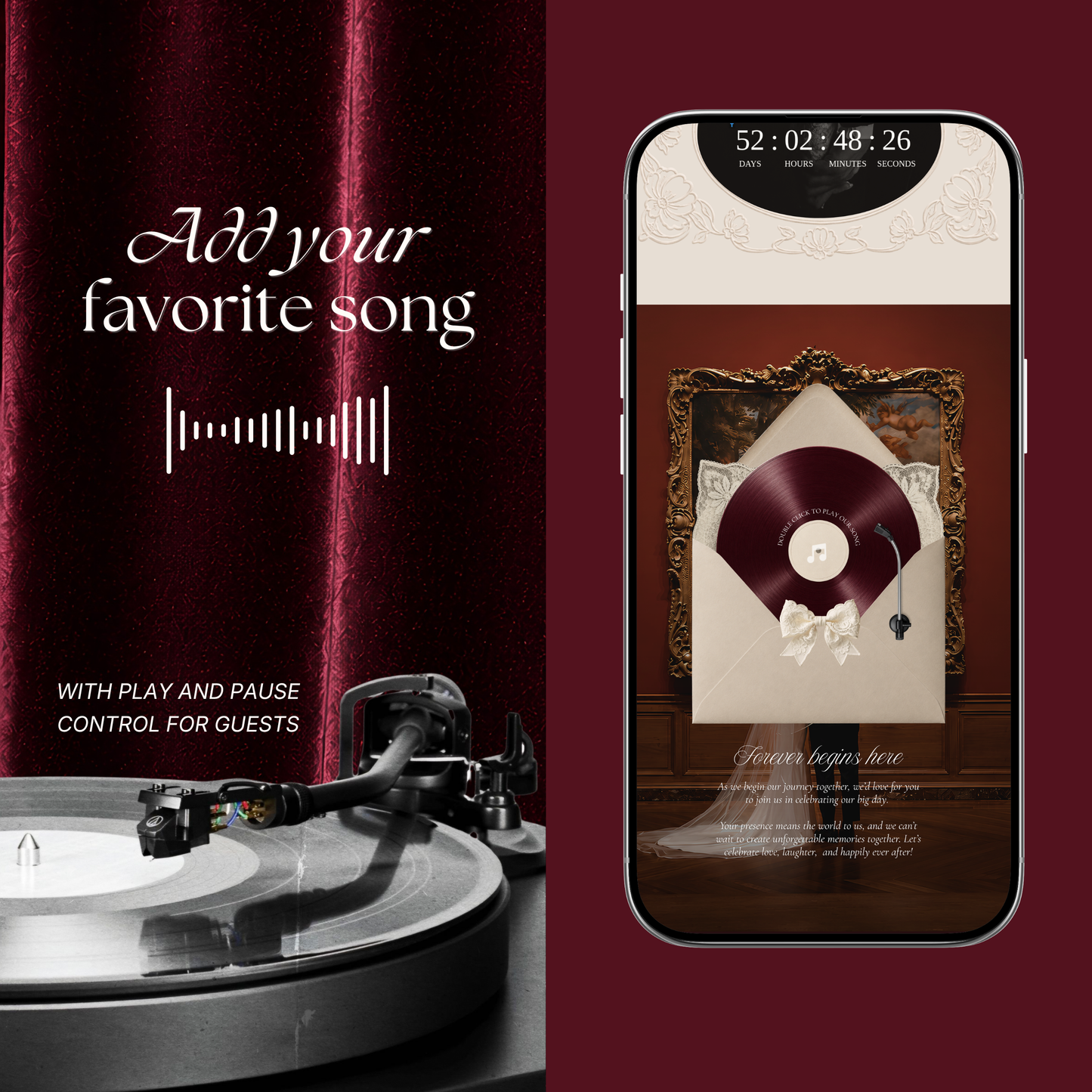 Old Money Wedding Website Template | Burgundy Digital Wedding Invitation with RSVP, Music and Coundown Timer | Instant Download
