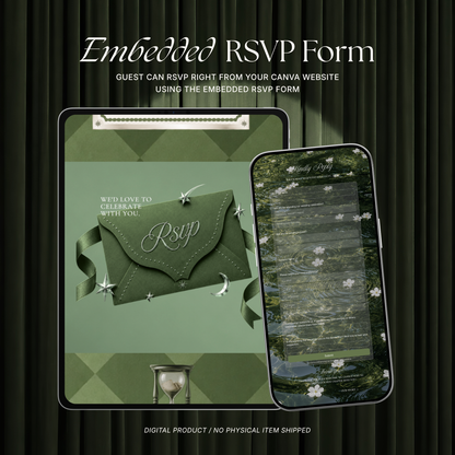 Sage Green Photo Booth Wedding Website Template | Modern Wedding Invitation with RSVP, Music and Countdown Timer | Instant Download