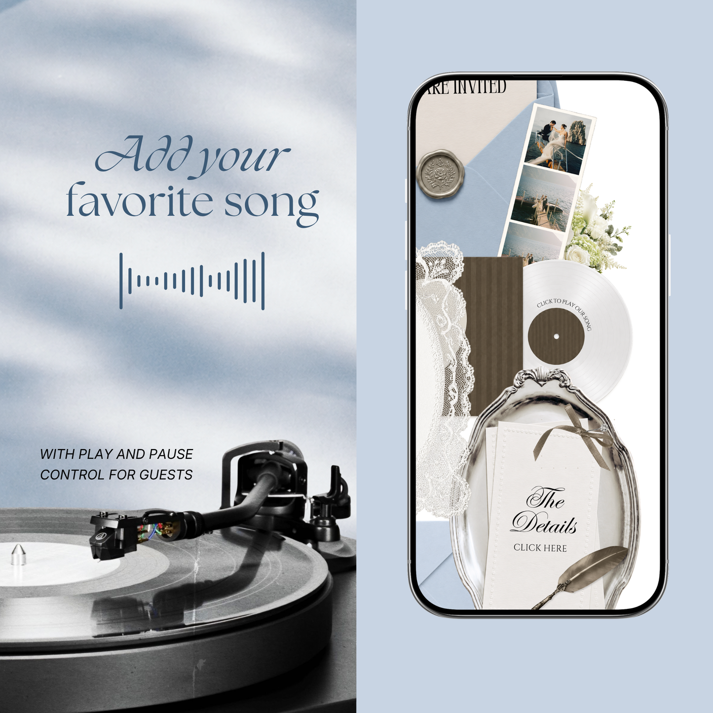 Brown & Dusty Blue Wedding Website Template with RSVP, Music and Countdown Timer: Classic Floral Digital Invitation (Digital Download)