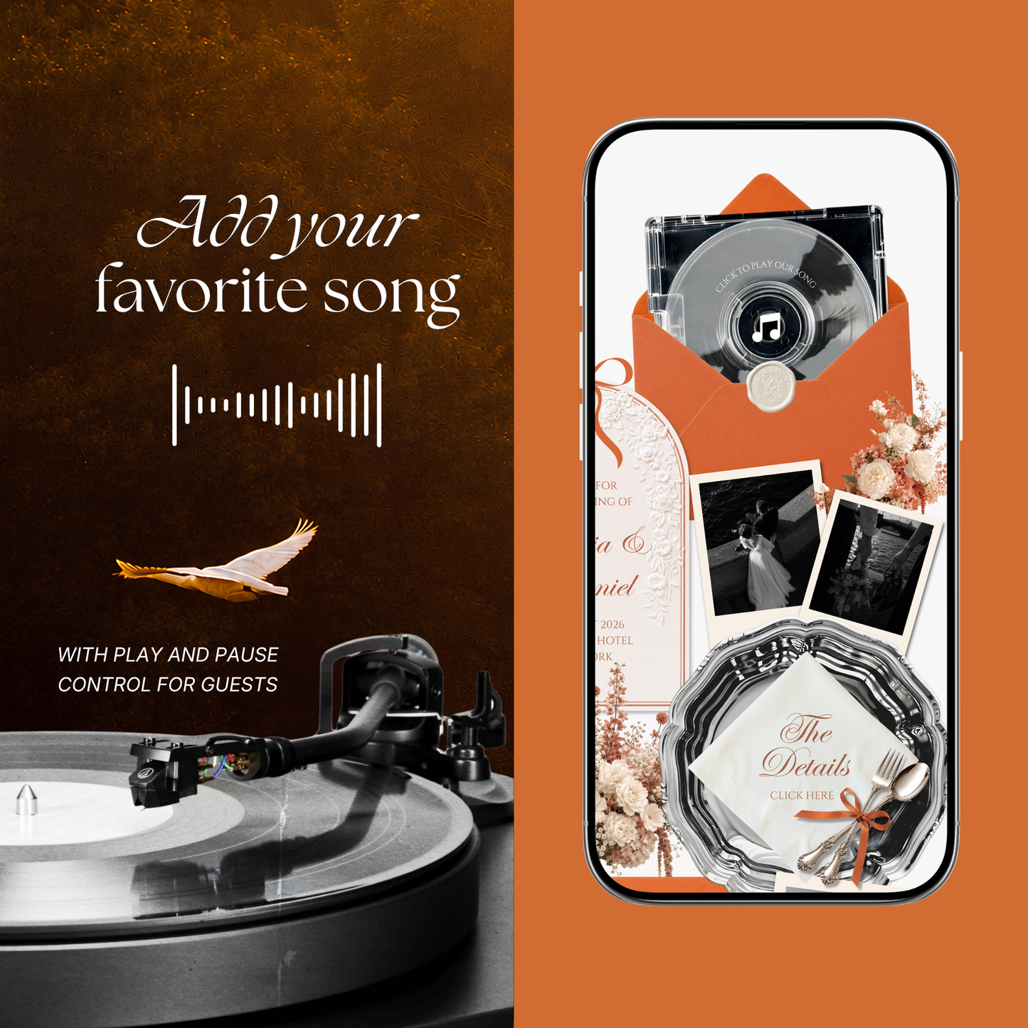 Burnt Orange Digital Wedding Invitation with RSVP, Music and Countdown Timer: Editable Canva Website (Digital Download)