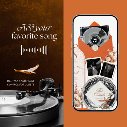 Burnt Orange Digital Wedding Invitation with RSVP, Music and Countdown Timer: Editable Canva Website (Digital Download)