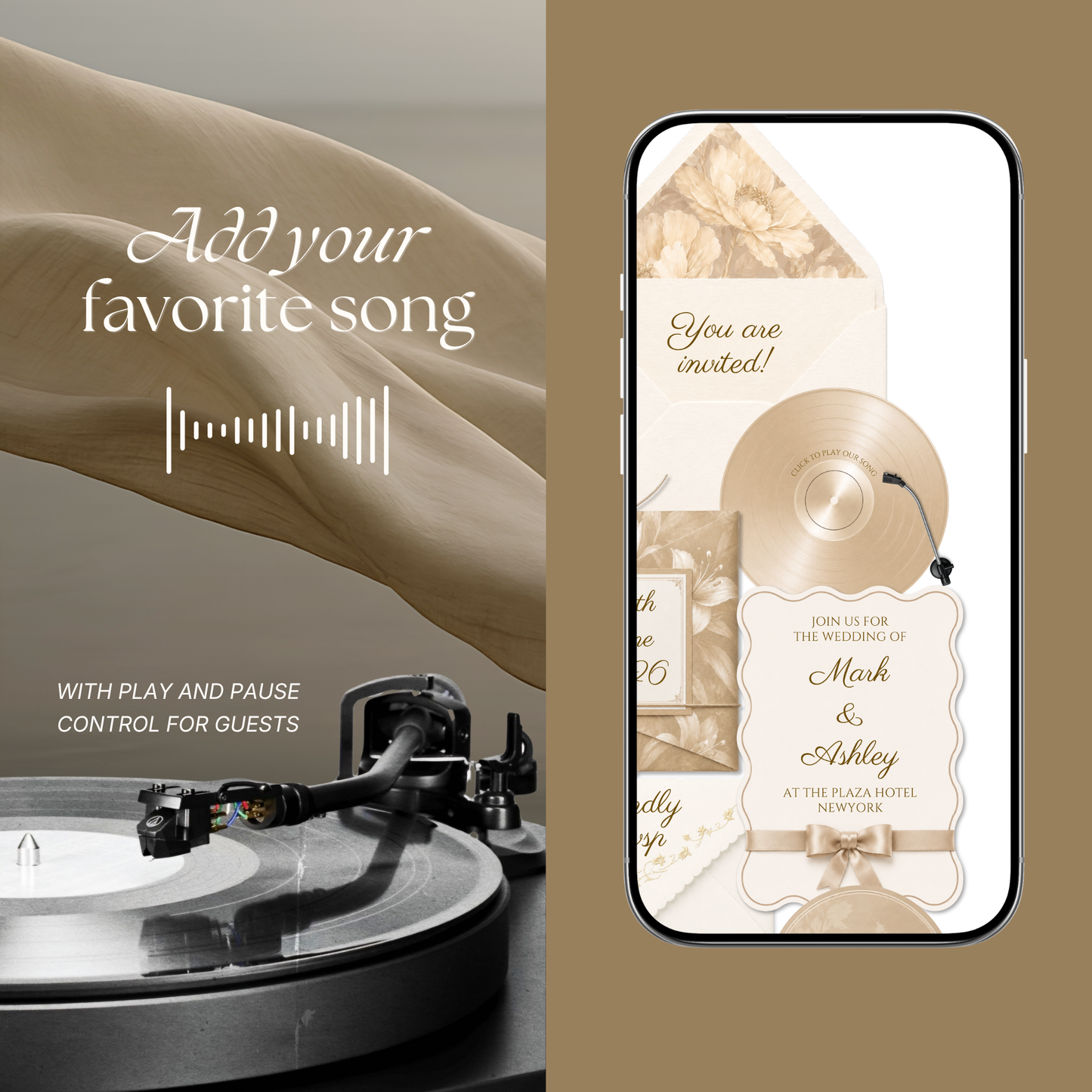 Floral Vintage Wedding Website Template | Champagne Beige Digital Wedding Invitation with RSVP, Music and Countdown Timer | Instant Download