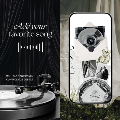 White Black Floral Wedding Website Template with RSVP, Music and Countdown Timer: Digital Wedding Template (Digital Download)