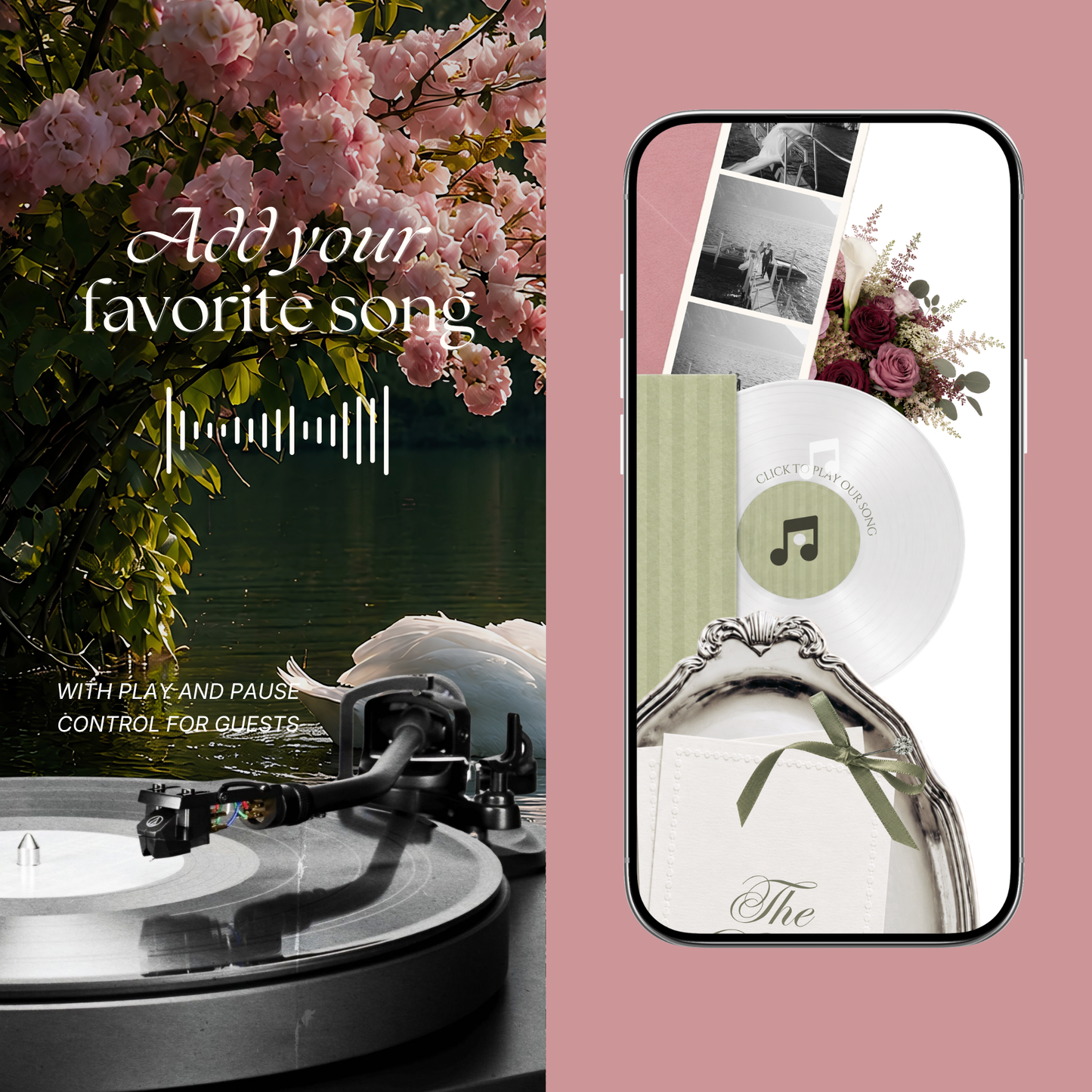Pink, Burgundy & Green Floral Wedding Website Template with RSVP, Music and Countdown | Editable Digital Canva Design (Digital Download)