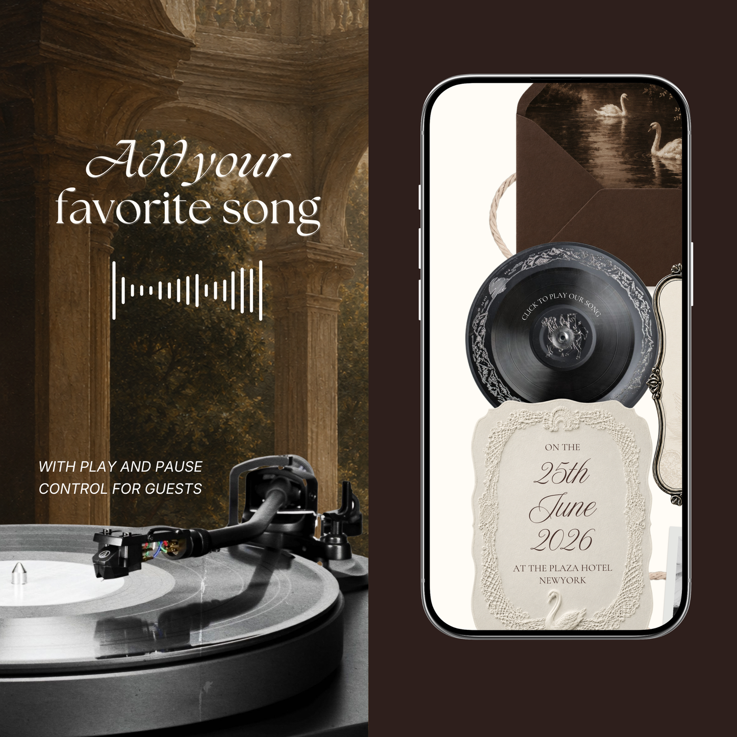 Old Money Wedding Website Template | Brown & Ivory Digital Wedding Invitation with RSVP, Music and Countdown Timer | Instant Download