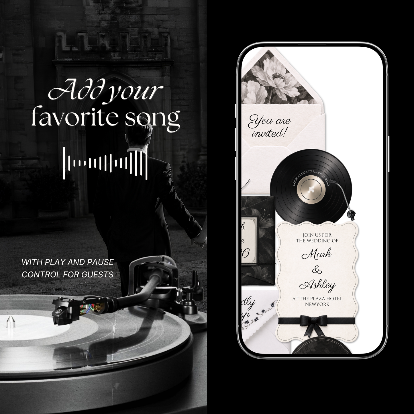 White & Black Floral Wedding Website Template | Editable Invitation with RSVP, Music and Countdown Timer (Digital Download)