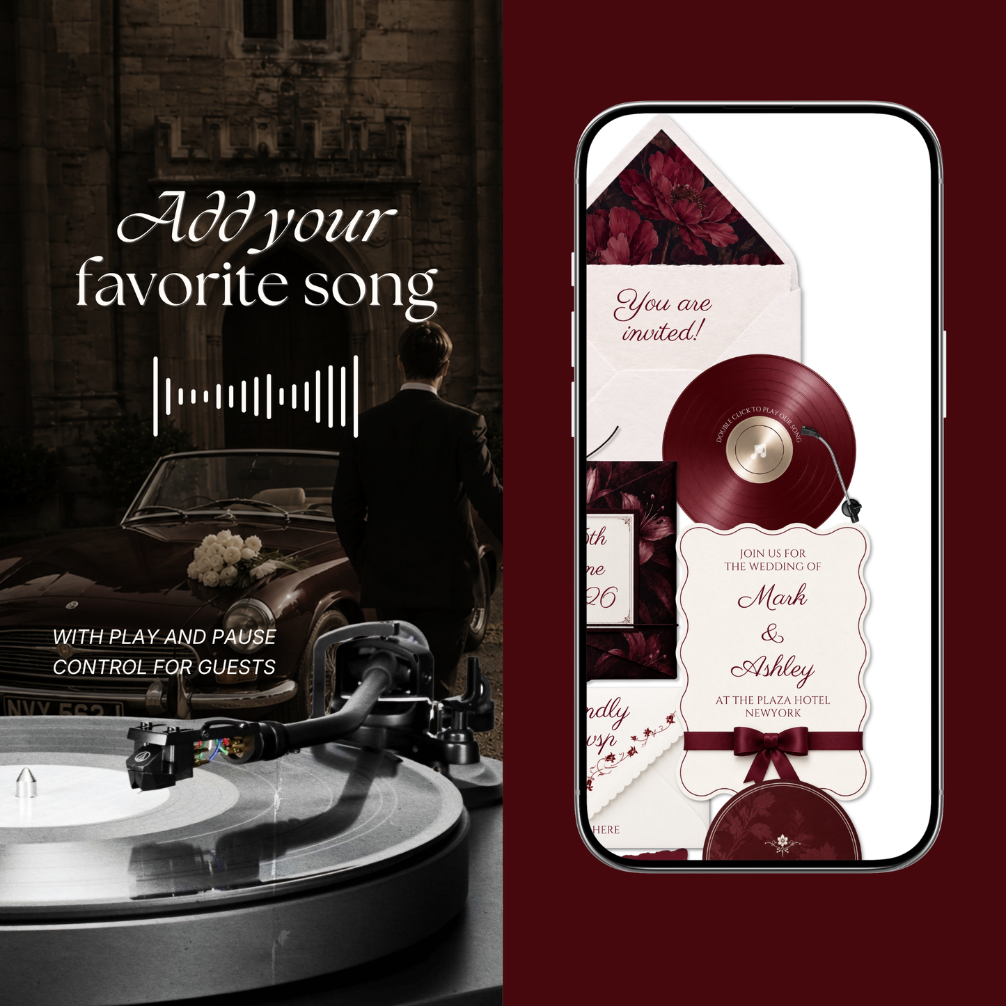 Burgundy & Ivory Vintage Floral Wedding Website Template | Editable Invitation with RSVP, Music and Countdown Timer (Digital Download)