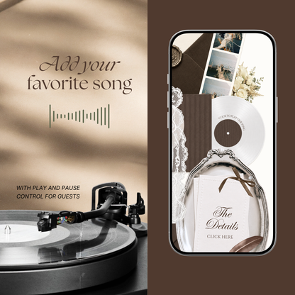 Brown & Ivory Wedding Website Template with RSVP, Music and Countdown Timer: Classic Floral Envelope Digital Invitation (Digital Download)