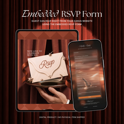 Burnt Orange Photo Booth Wedding Website | Modern Wedding Invitation with RSVP, Music and Countdown Timer | Instant Download