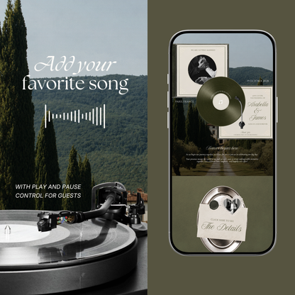 Olive Green Minimal Wedding Website Template with RSVP, Music and Countdown Timer: Digital Wedding Template (Digital Download)